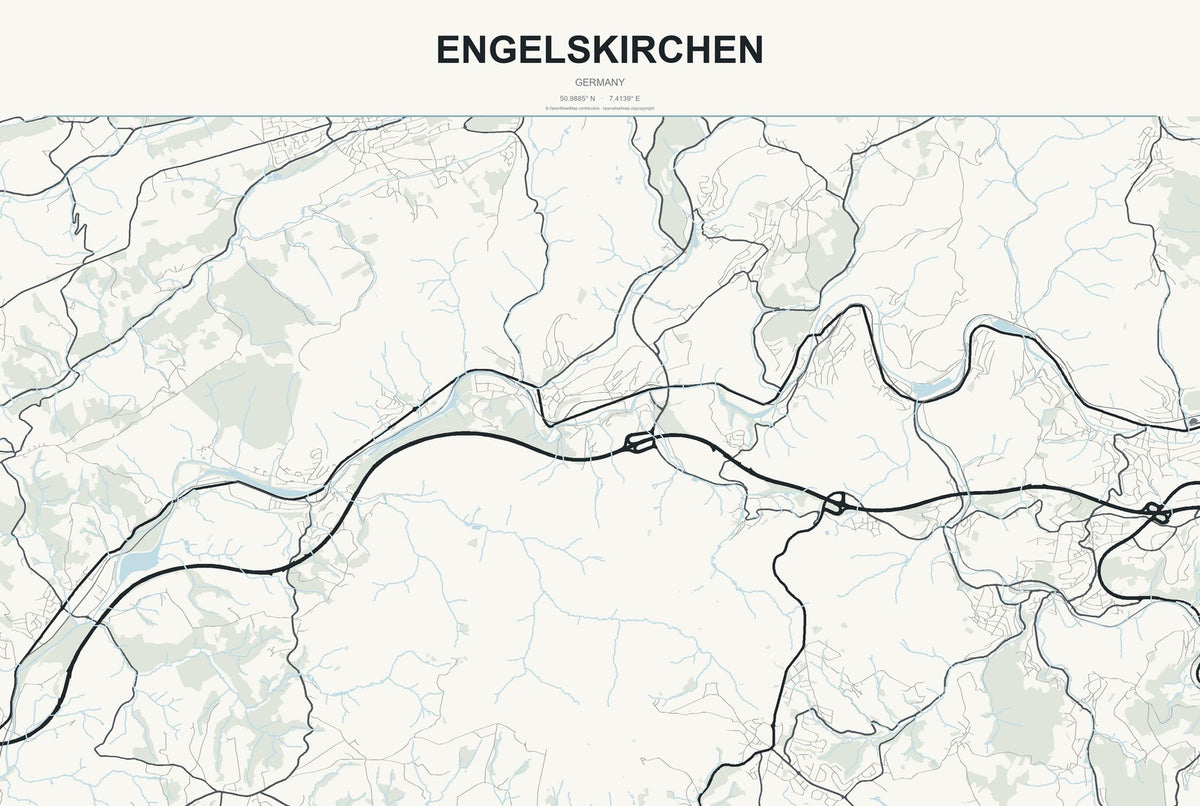 Engelskirchen, Germany City Map Aluminum Sign in Headline Atlas style