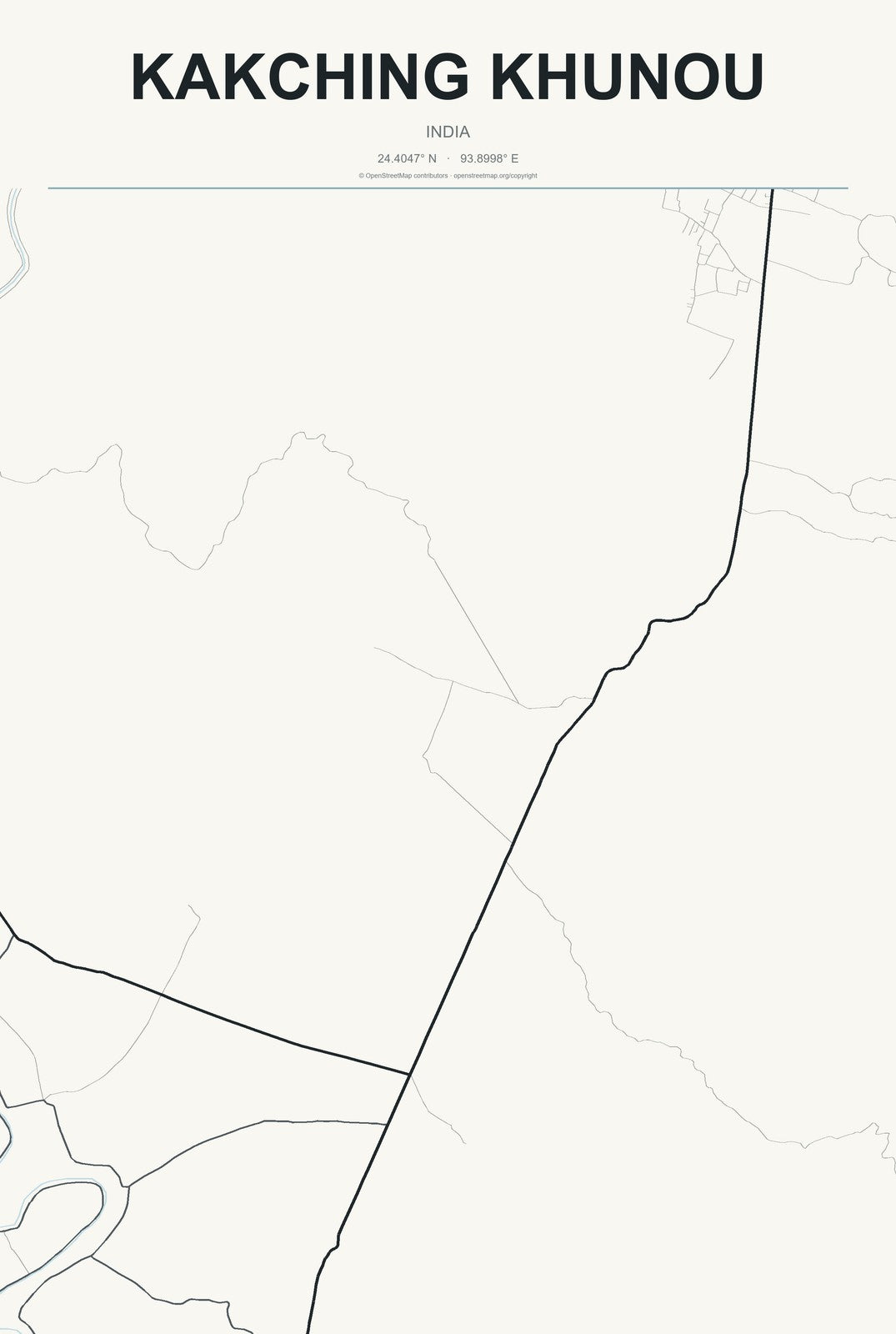 Kakching Khunou, India City Map Aluminum Sign in Headline Atlas style
