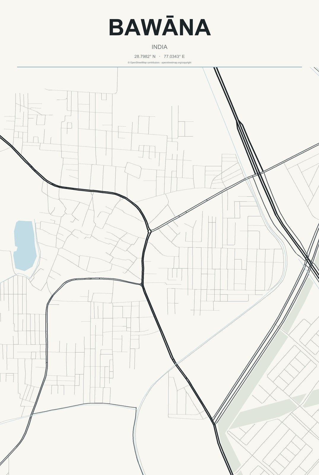 Bawāna, India City Map Aluminum Sign in Headline Atlas style