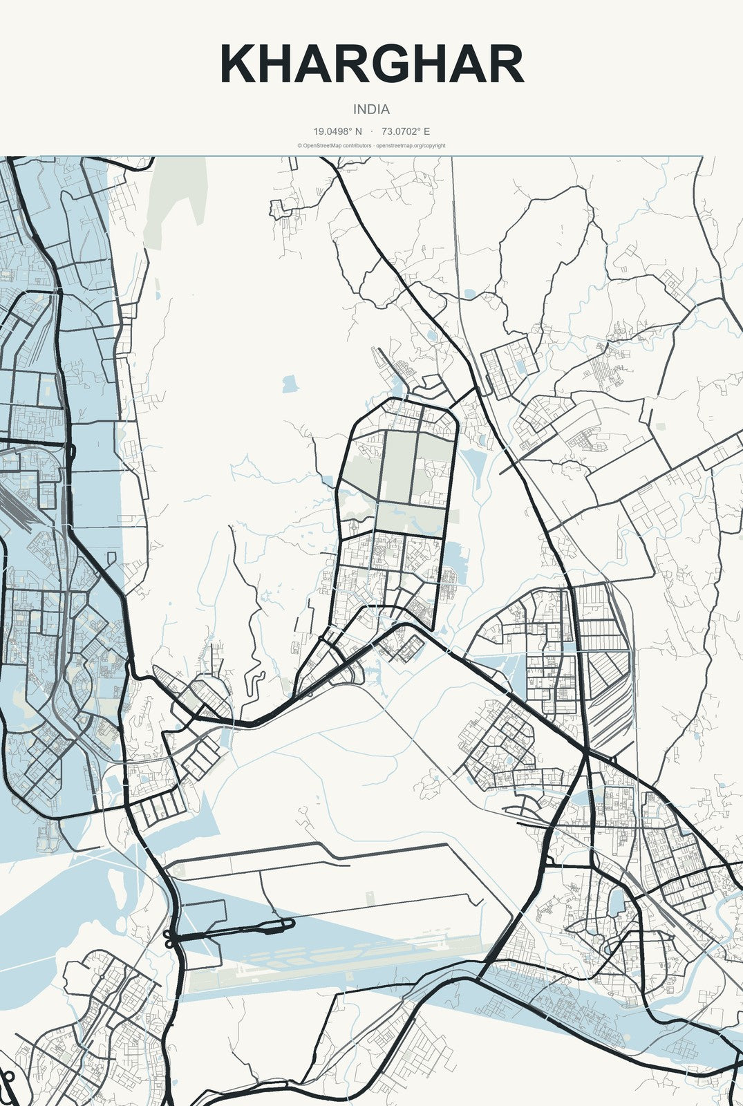 Kharghar, India City Map Aluminum Sign in Headline Atlas style
