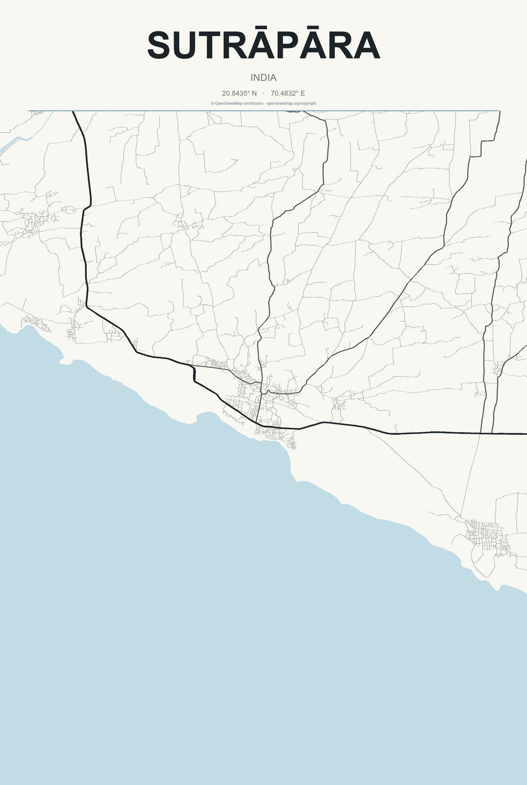 Sutrāpāra, India City Map Aluminum Sign in Headline Atlas style