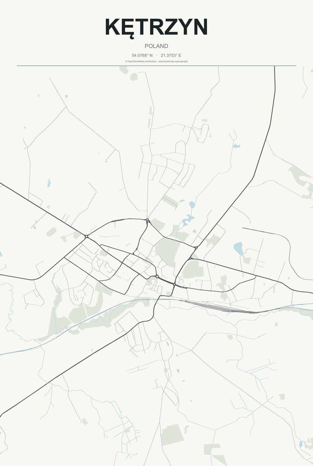 Kętrzyn, Poland City Map Aluminum Sign in Headline Atlas style