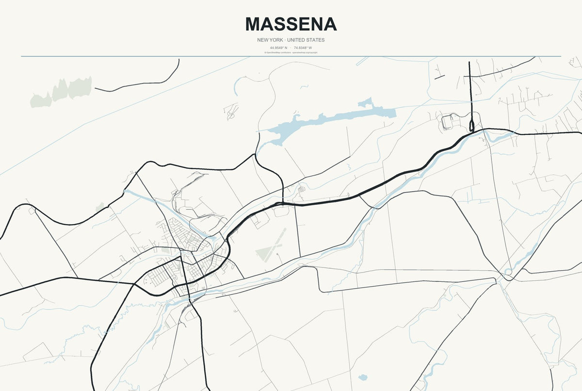 Massena, New York City Map Aluminum Sign in Headline Atlas style