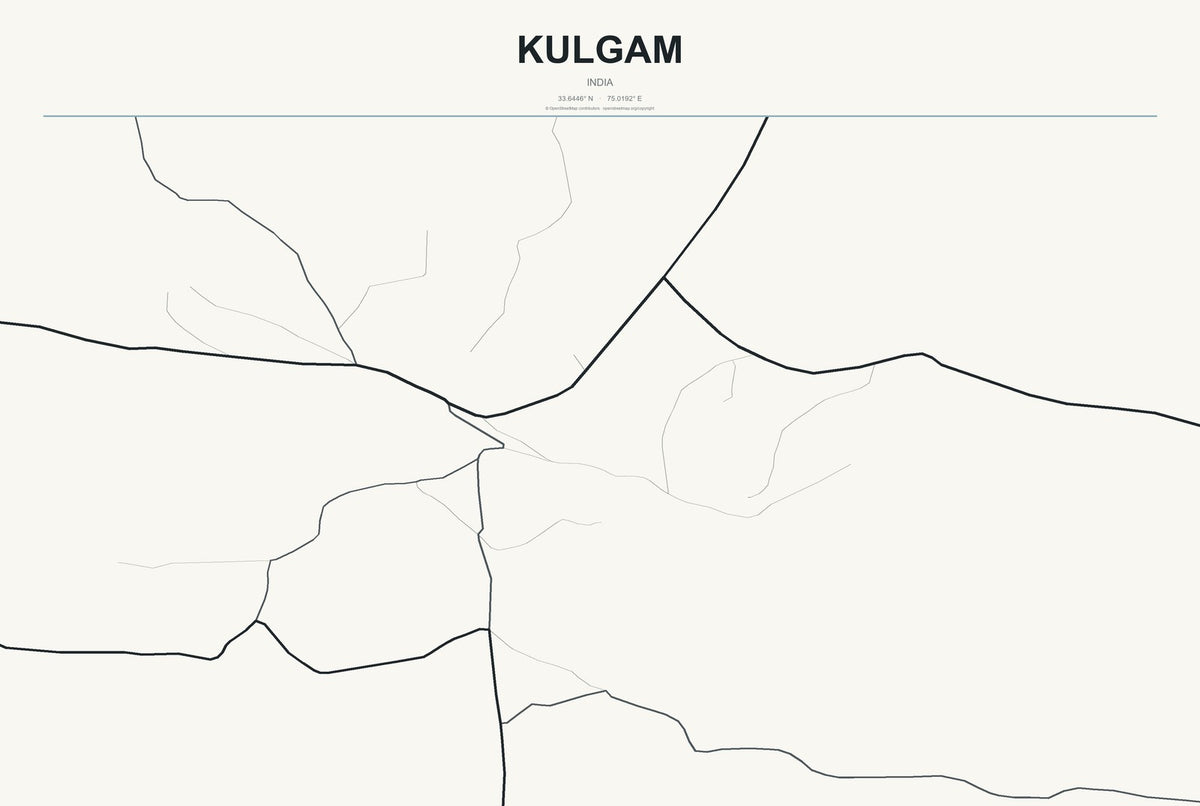 Kulgam, India City Map Aluminum Sign in Headline Atlas style