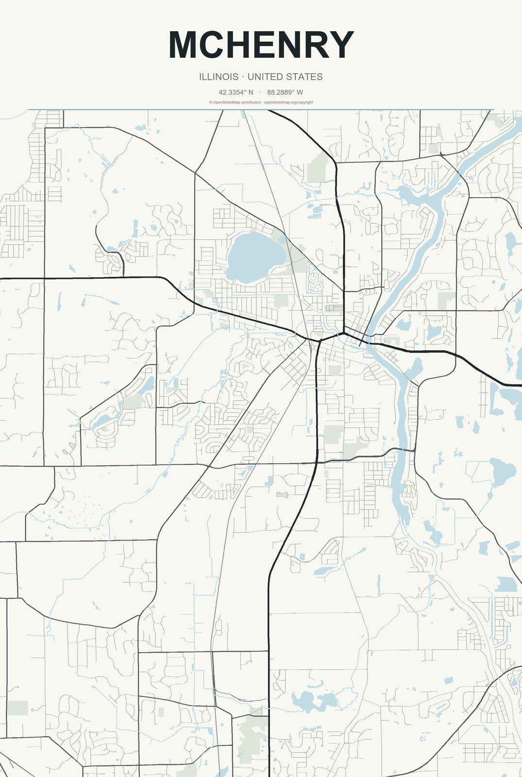 McHenry, Illinois City Map Aluminum Sign in Headline Atlas style