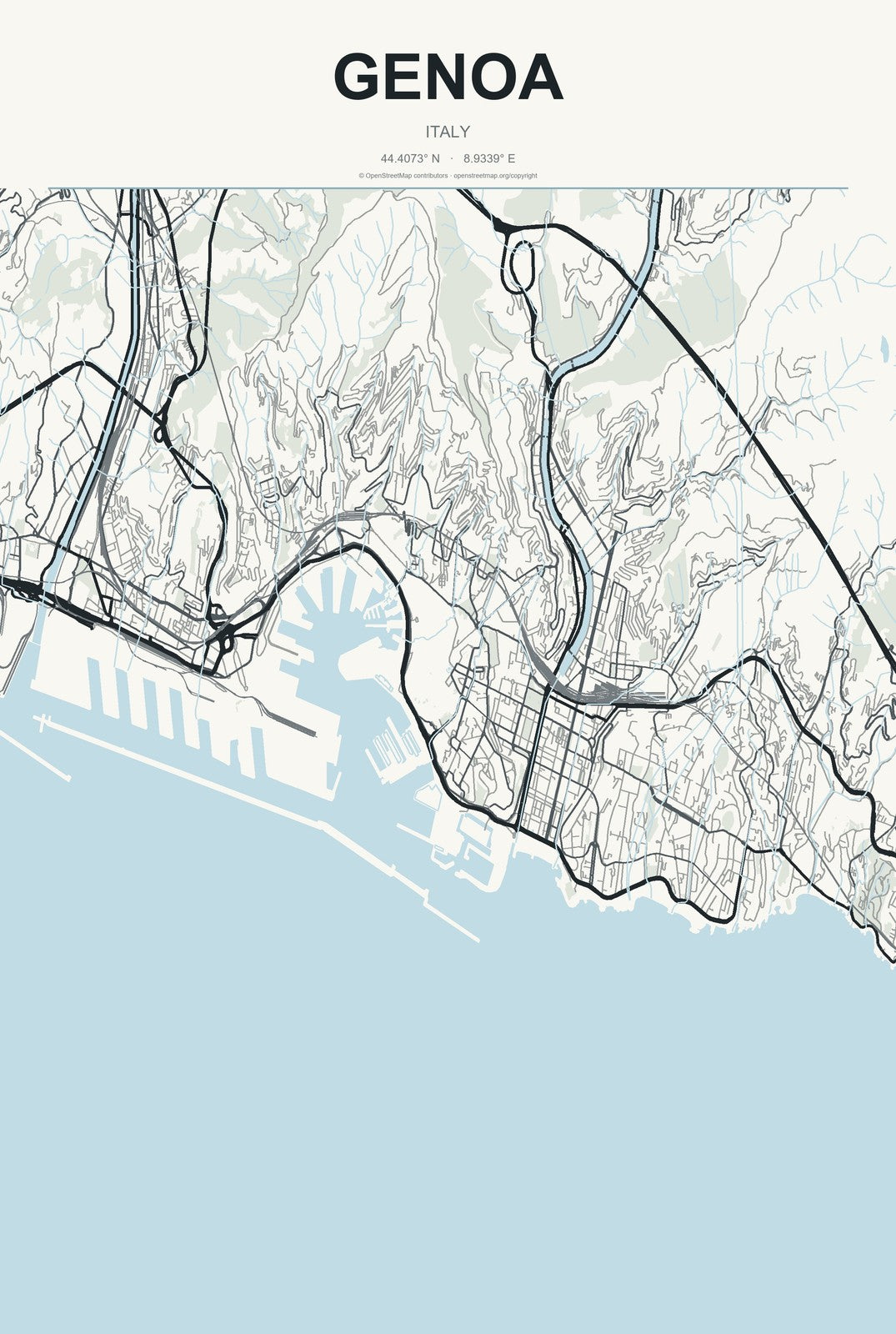 Genoa, Italy City Map Aluminum Sign in Headline Atlas style