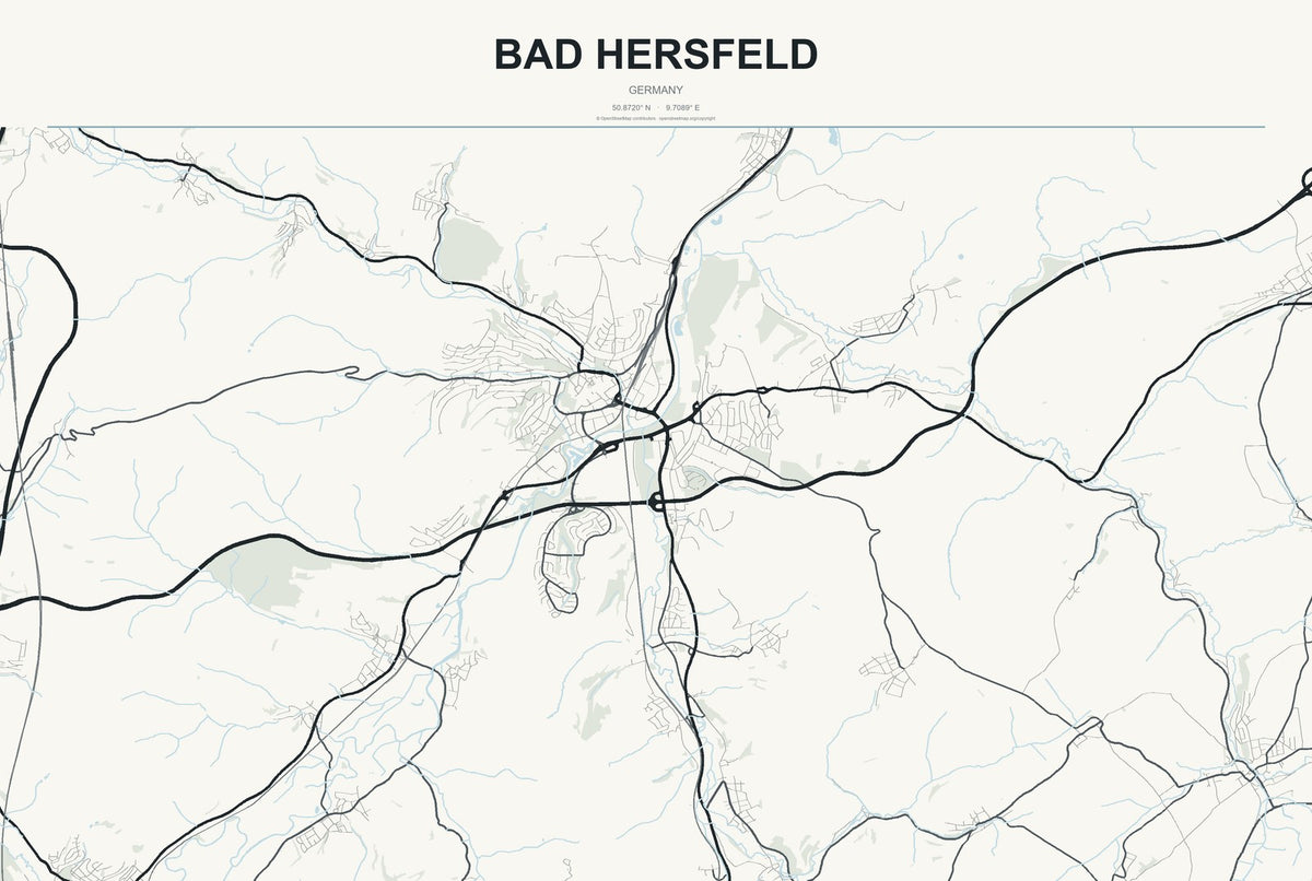 Bad Hersfeld, Germany City Map Aluminum Sign in Headline Atlas style