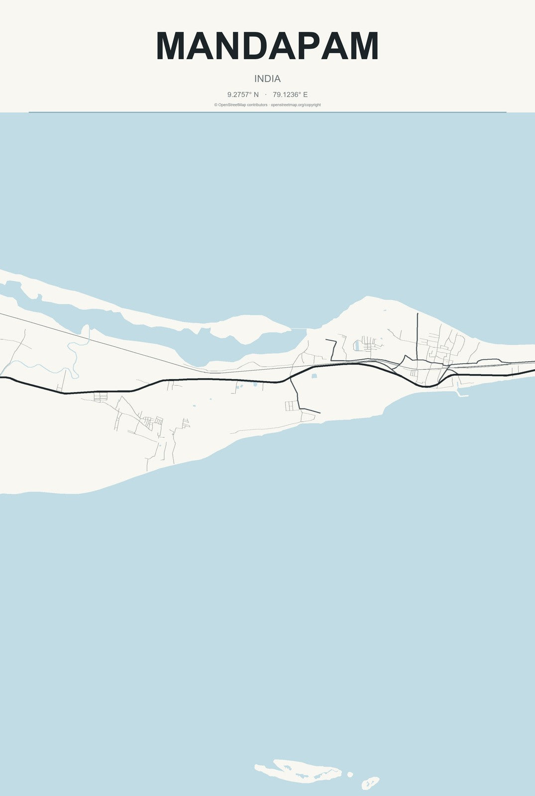 Mandapam, India City Map Aluminum Sign in Headline Atlas style