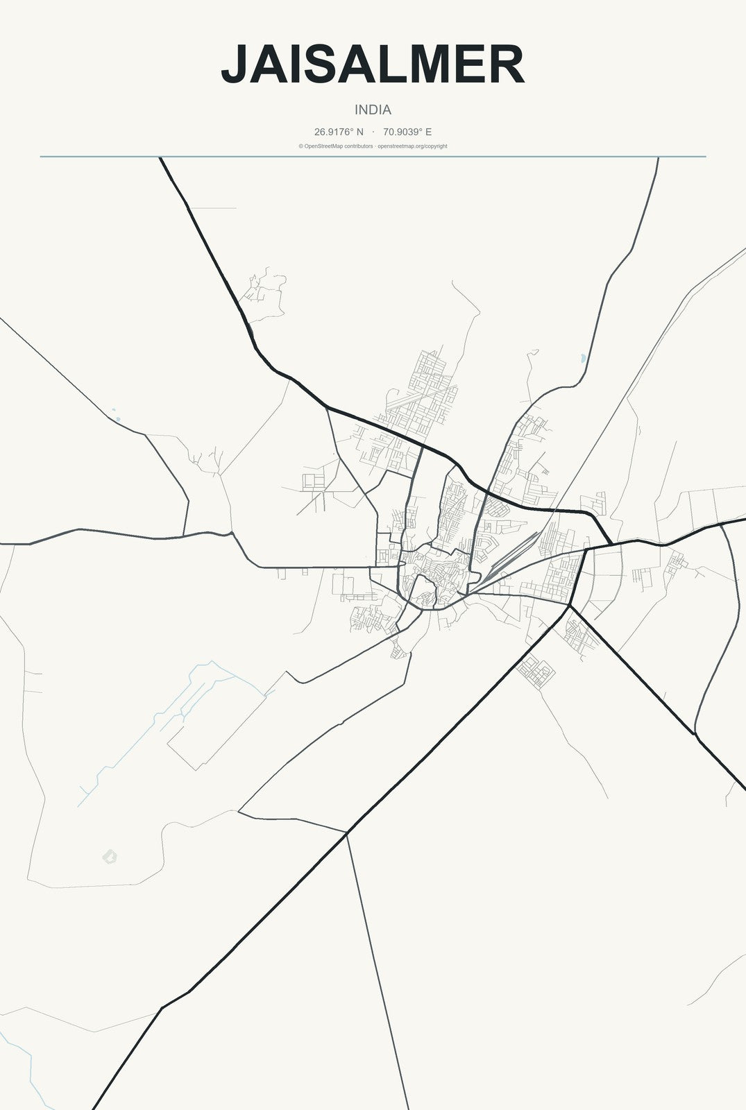 Jaisalmer, India City Map Aluminum Sign in Headline Atlas style