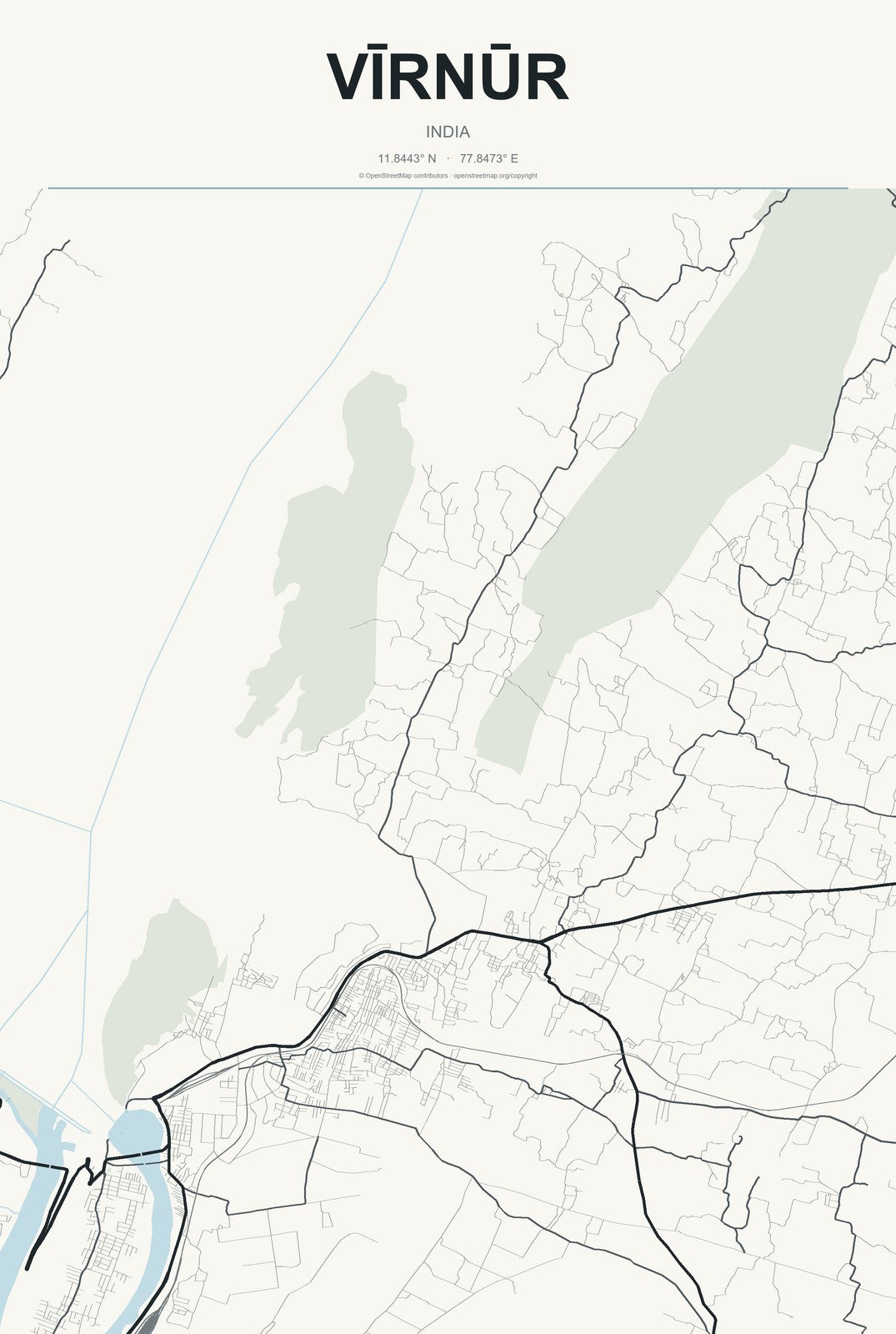 Vīrnūr, India City Map Aluminum Sign in Headline Atlas style