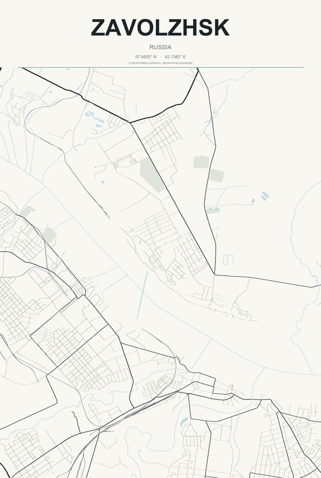 Zavolzhsk, Russia City Map Aluminum Sign in Headline Atlas style