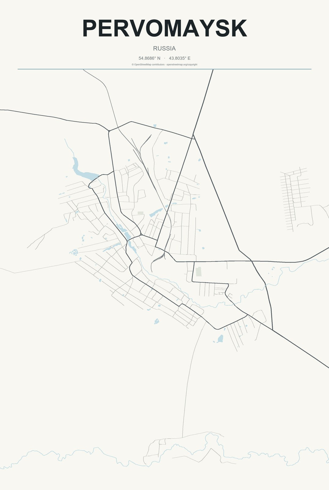 Pervomaysk, Russia City Map Aluminum Sign in Headline Atlas style
