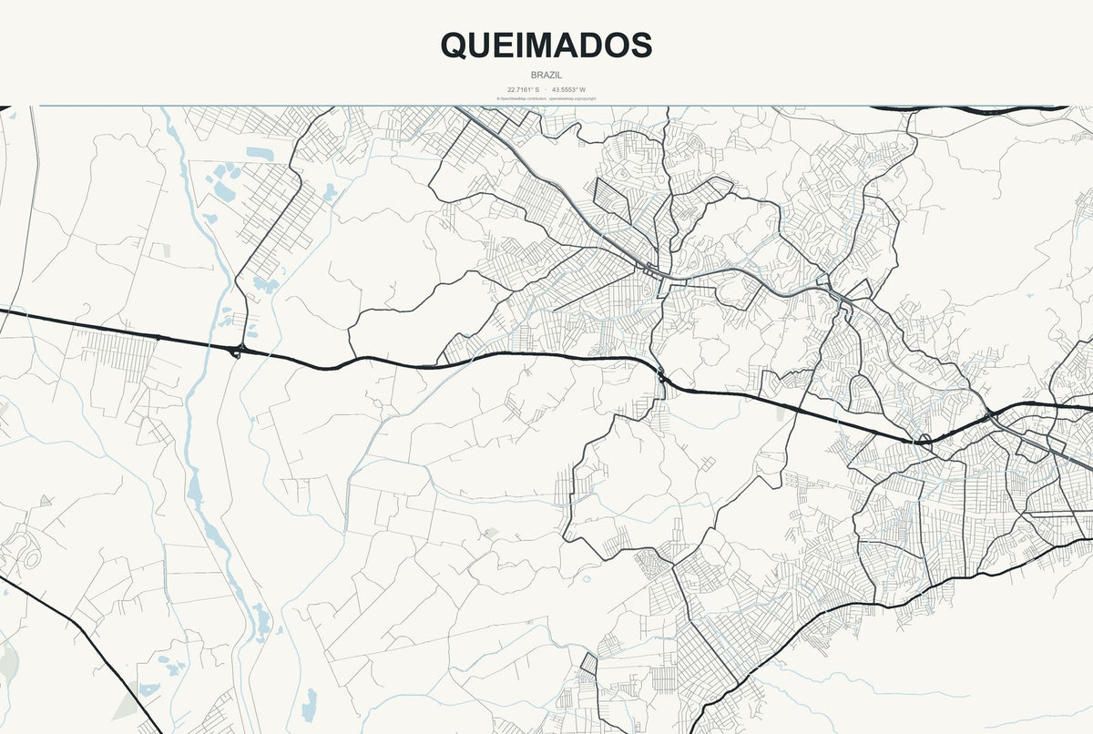 Queimados, Brazil City Map Aluminum Sign in Headline Atlas style