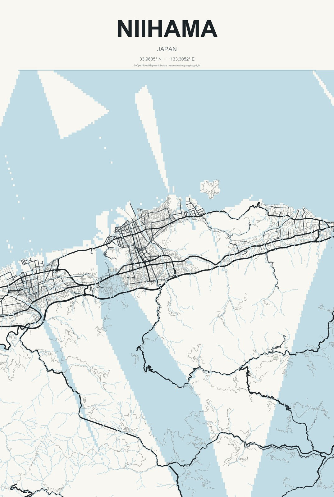 Niihama, Japan City Map Aluminum Sign in Headline Atlas style