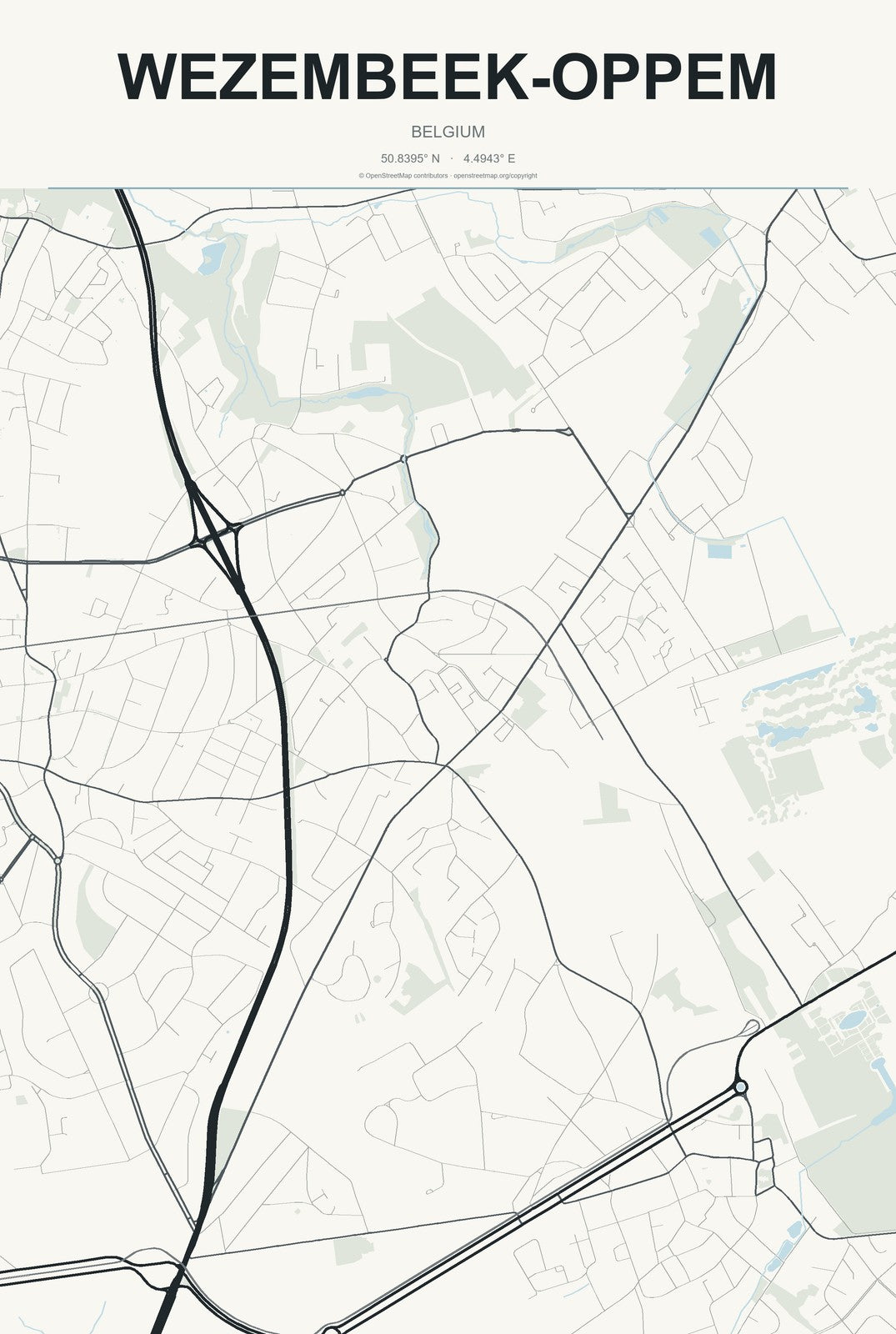 Wezembeek-Oppem, Belgium City Map Aluminum Sign in Headline Atlas style
