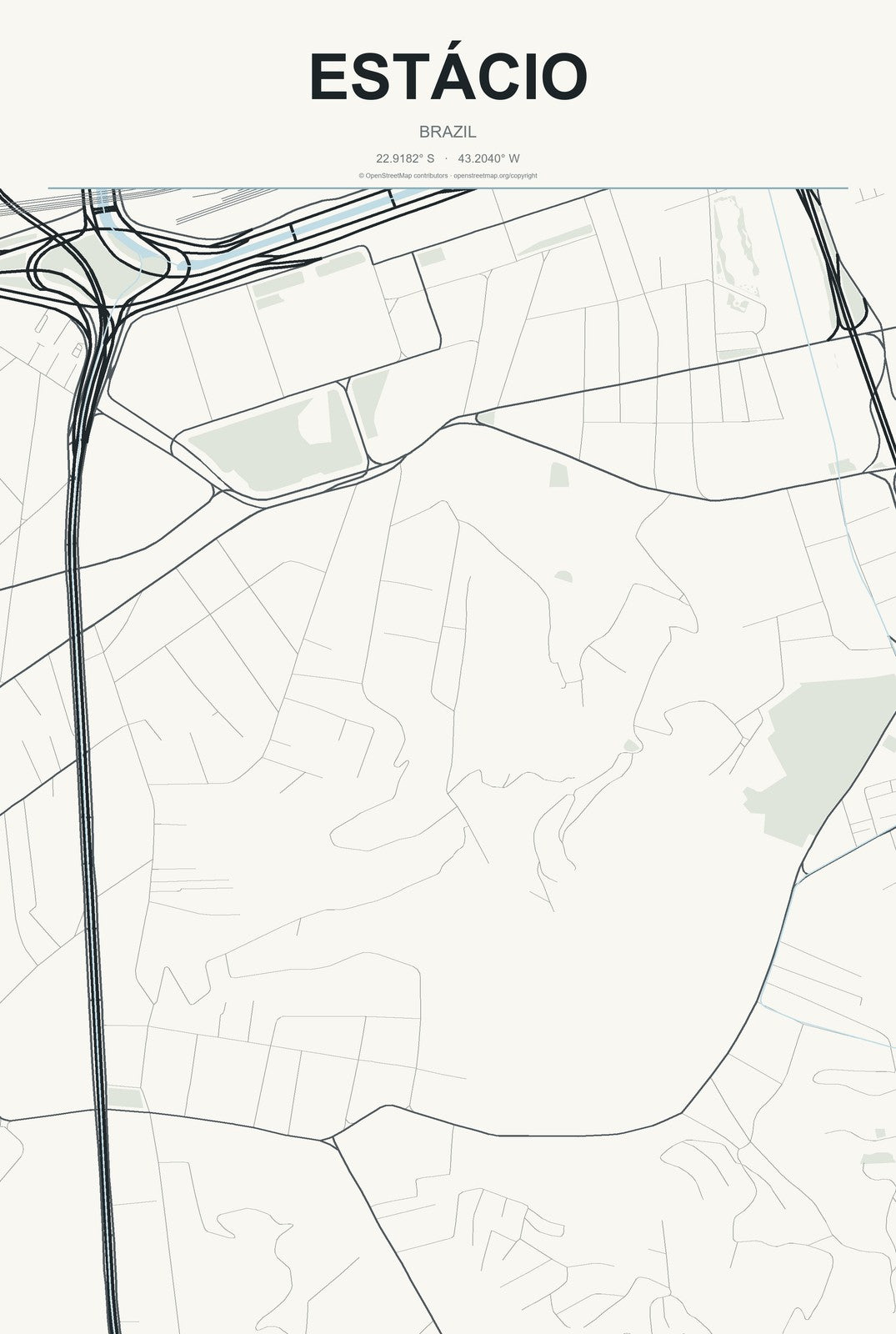 Estácio, Brazil City Map Aluminum Sign in Headline Atlas style