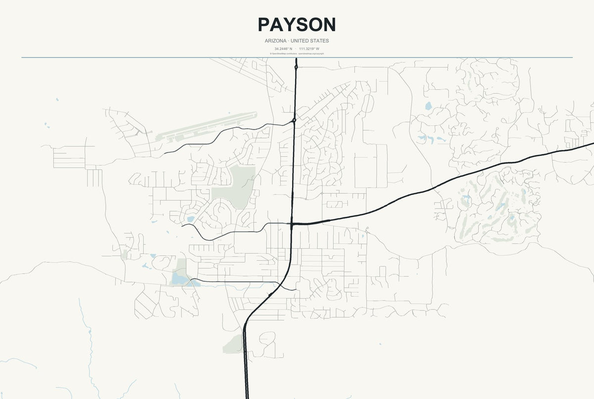 Payson, Arizona City Map Aluminum Sign in Headline Atlas style