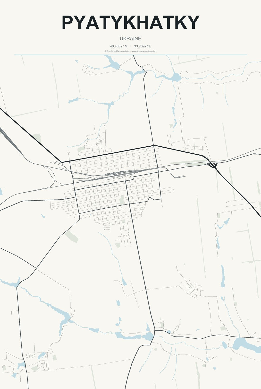 Pyatykhatky, Ukraine City Map Aluminum Sign in Headline Atlas style
