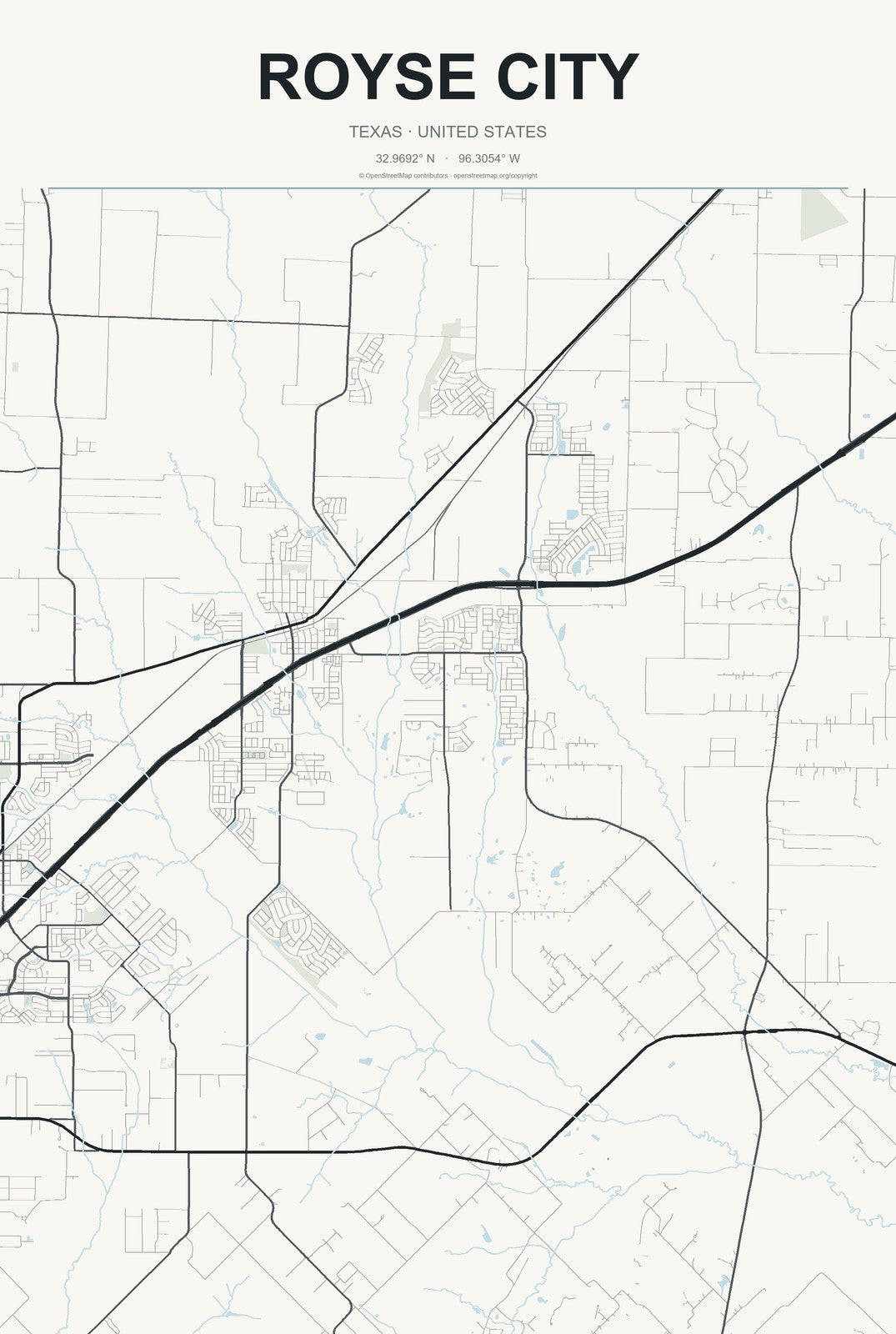 Royse City, Texas City Map Aluminum Sign in Headline Atlas style