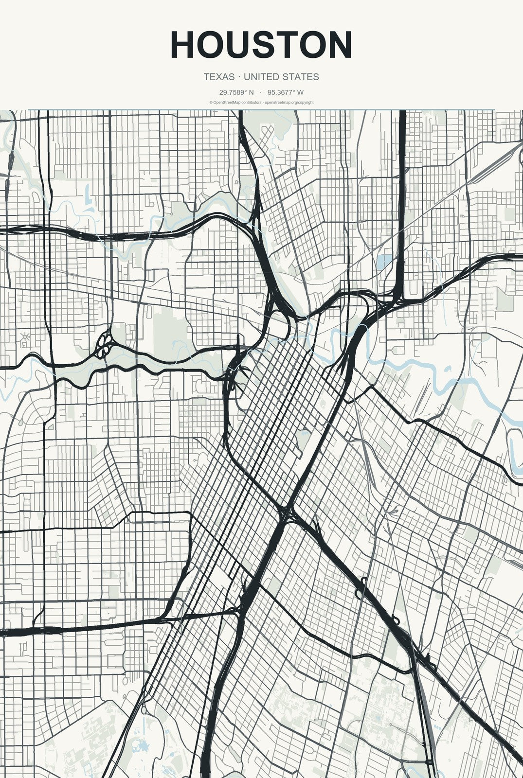 Houston, Texas City Map Aluminum Sign in Headline Atlas style