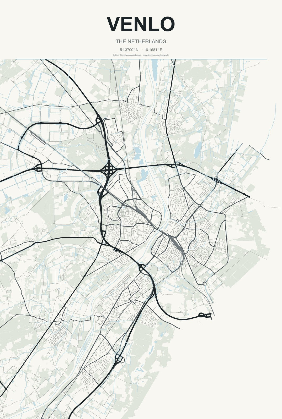 Venlo, The Netherlands City Map Aluminum Sign in Headline Atlas style