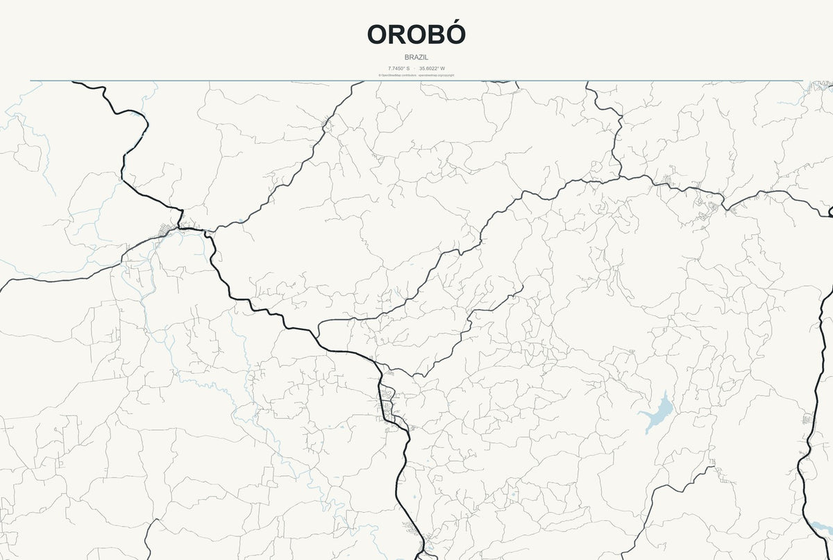 Orobó, Brazil City Map Aluminum Sign in Headline Atlas style