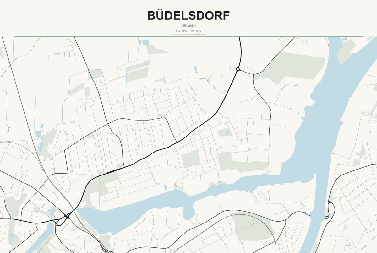 Büdelsdorf, Germany City Map Aluminum Sign in Headline Atlas style