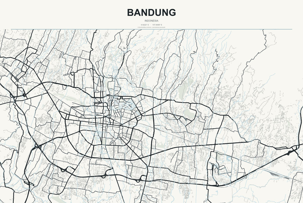 Bandung, Indonesia City Map Aluminum Sign in Headline Atlas style