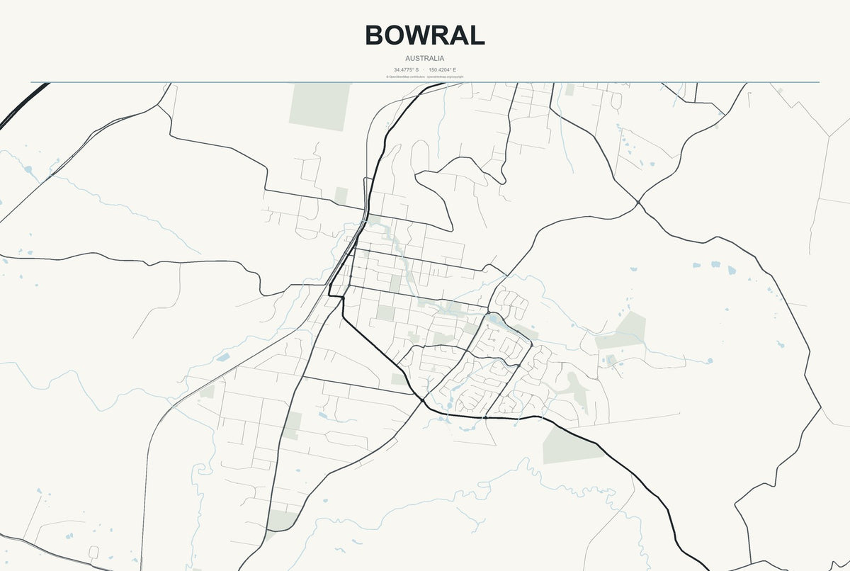 Bowral, Australia City Map Aluminum Sign in Headline Atlas style