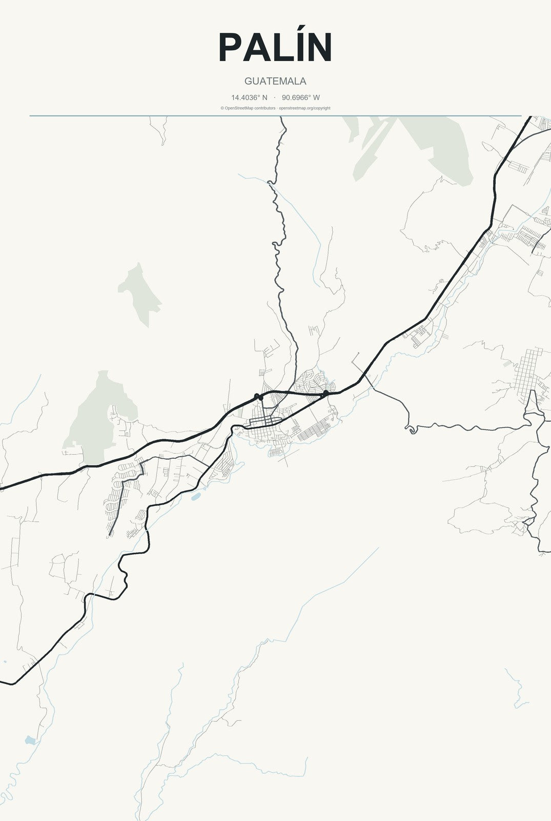 Palín, Guatemala City Map Aluminum Sign in Headline Atlas style