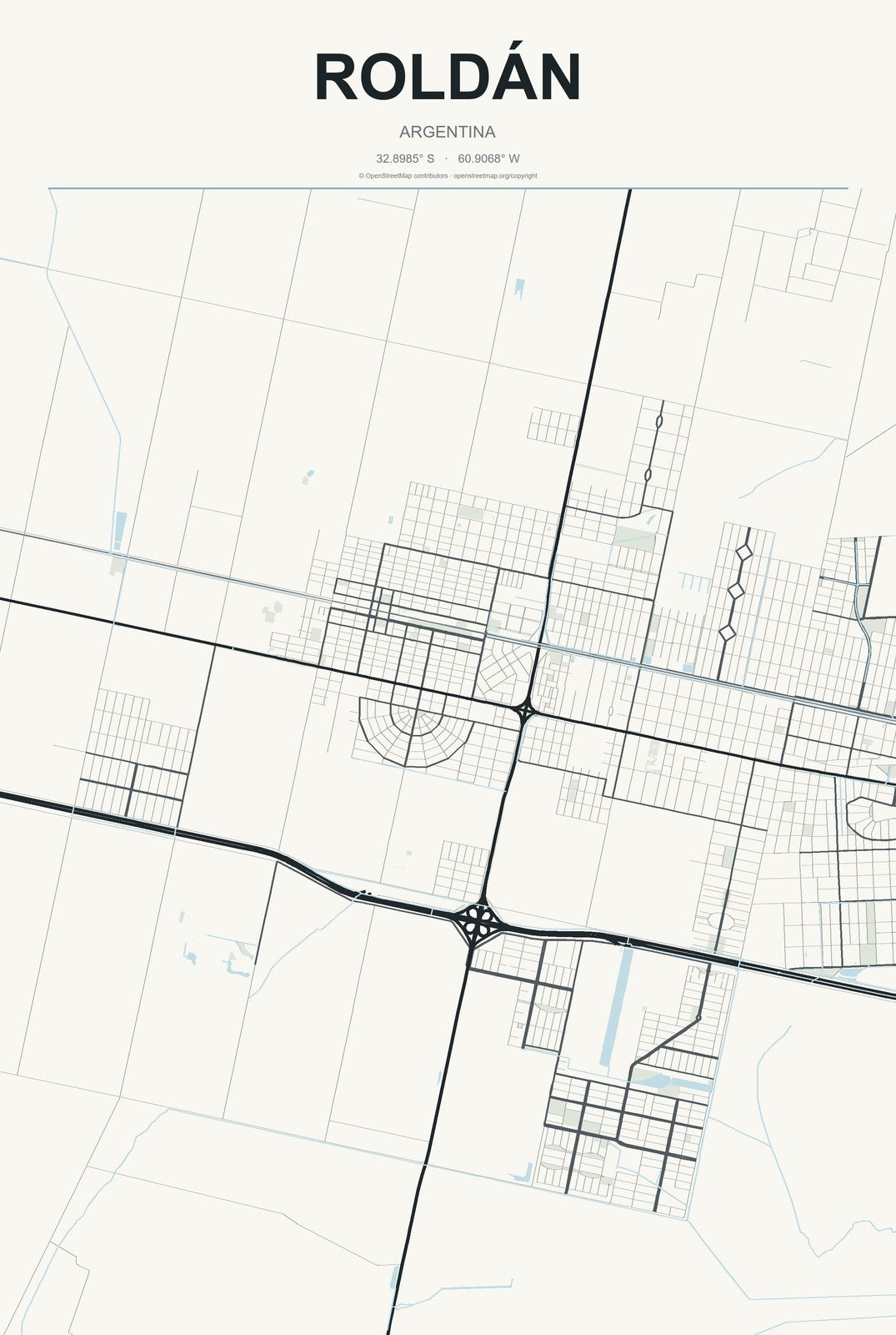 Roldán, Argentina City Map Aluminum Sign in Headline Atlas style
