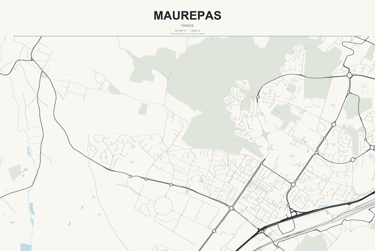 Maurepas, France City Map Aluminum Sign in Headline Atlas style