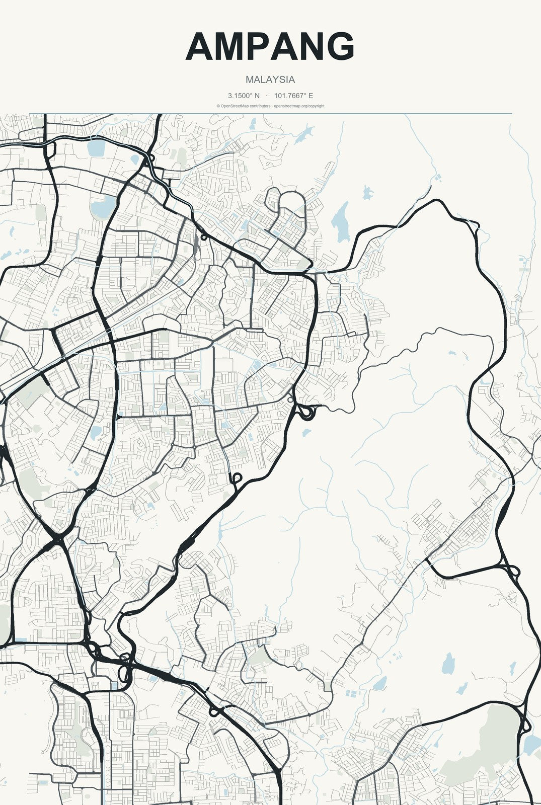 Ampang, Malaysia City Map Aluminum Sign in Headline Atlas style