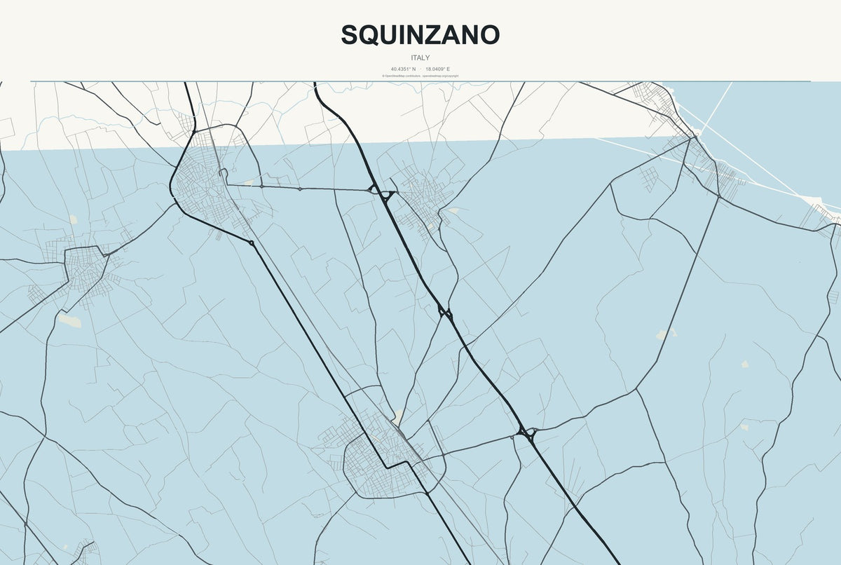 Squinzano, Italy City Map Aluminum Sign in Headline Atlas style