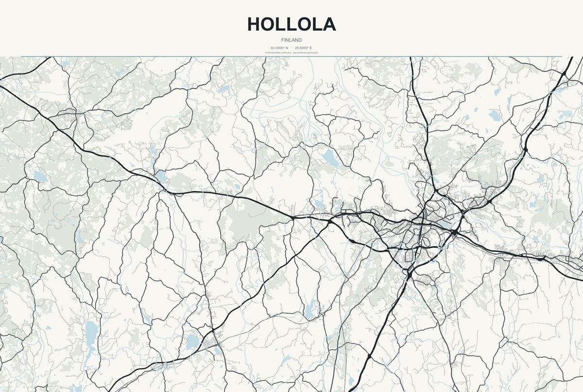 Hollola, Finland City Map Aluminum Sign in Headline Atlas style