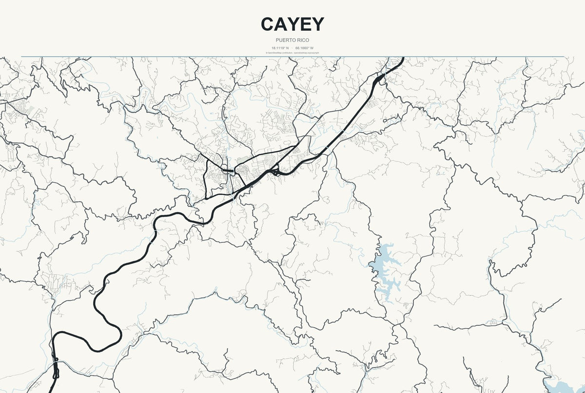 Cayey, Puerto Rico City Map Aluminum Sign in Headline Atlas style
