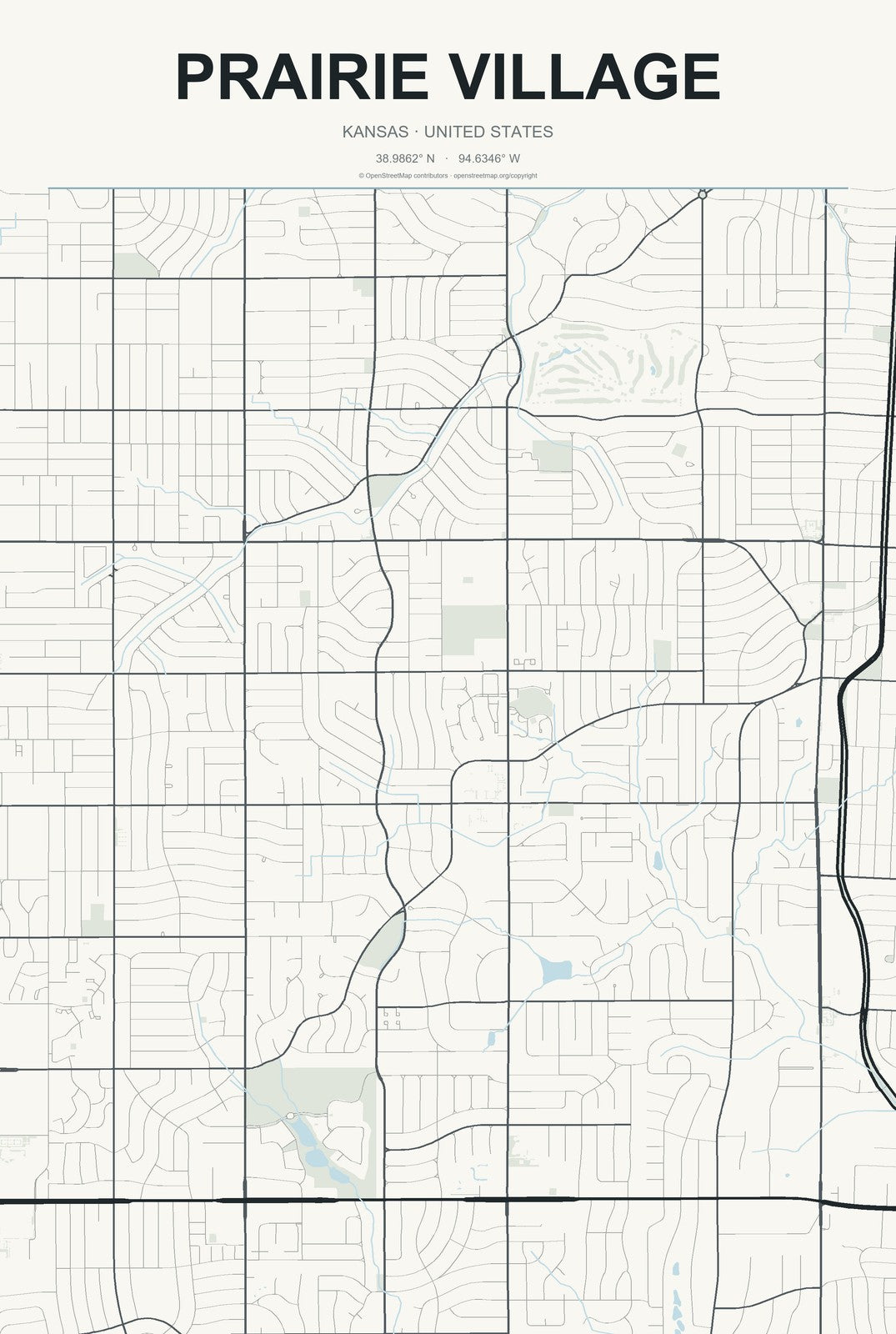 Prairie Village, Kansas City Map Aluminum Sign in Headline Atlas style