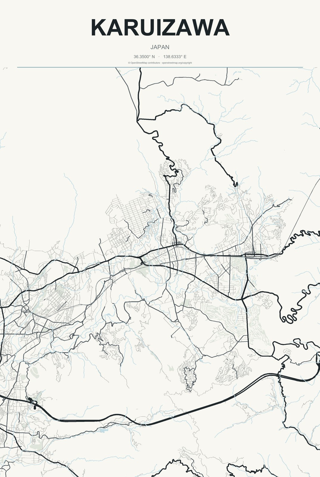 Karuizawa, Japan City Map Aluminum Sign in Headline Atlas style