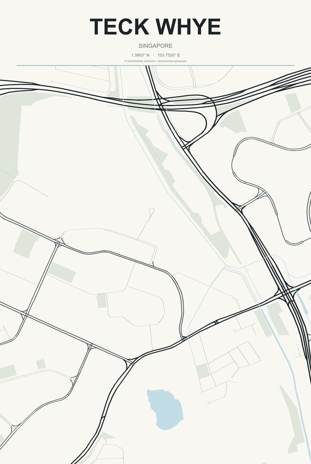 Teck Whye, Singapore City Map Aluminum Sign in Headline Atlas style