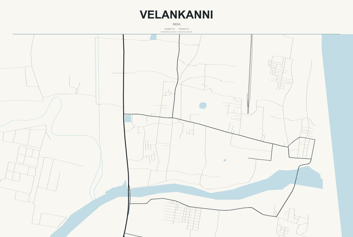 Velankanni, India City Map Aluminum Sign in Headline Atlas style