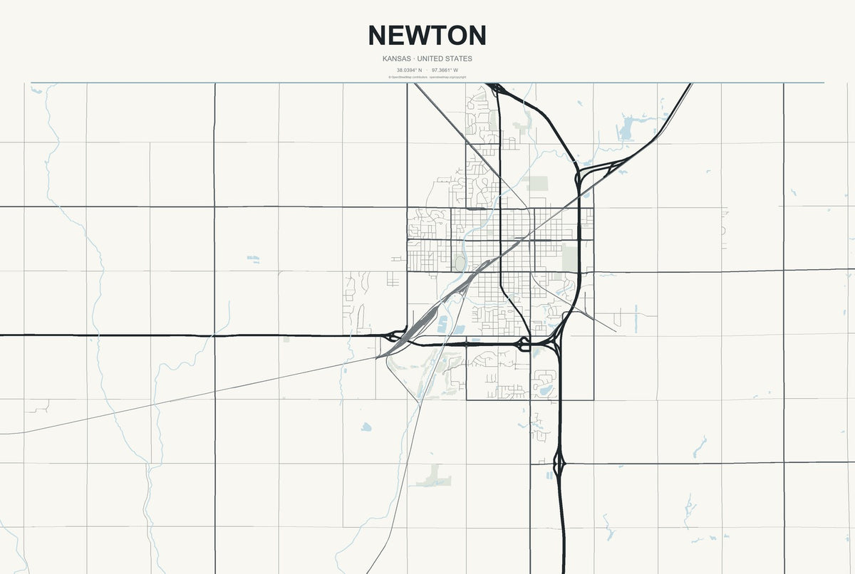Newton, Kansas City Map Aluminum Sign in Headline Atlas style