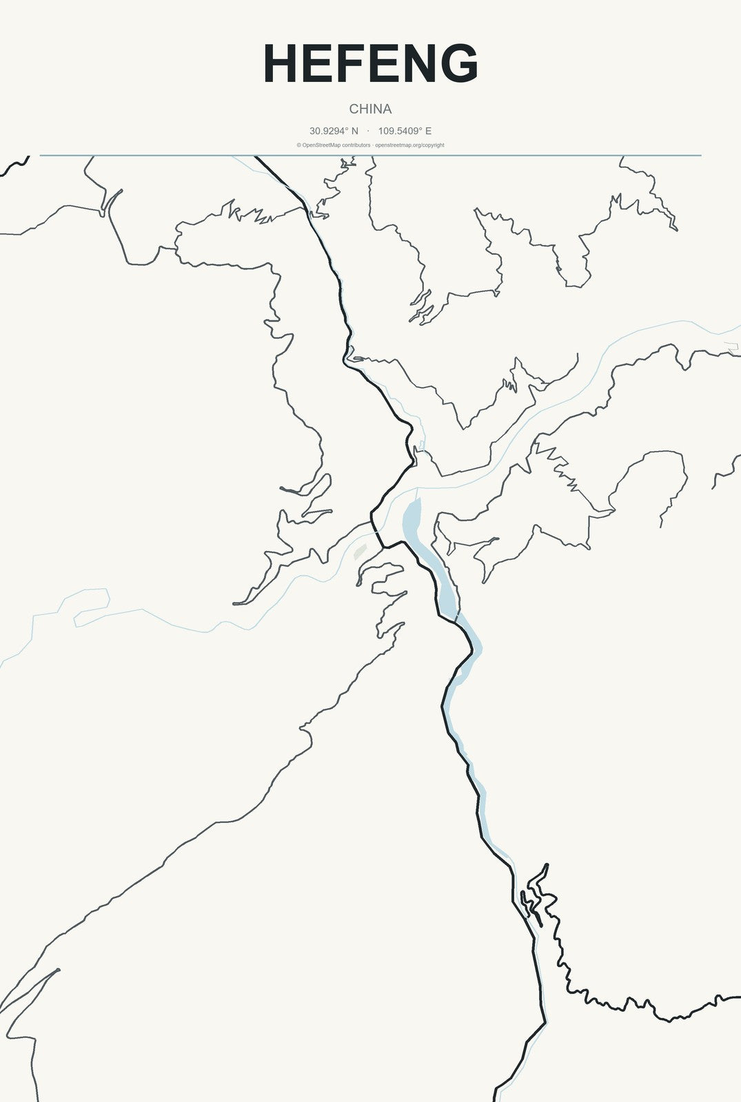 Hefeng, China City Map Aluminum Sign in Headline Atlas style