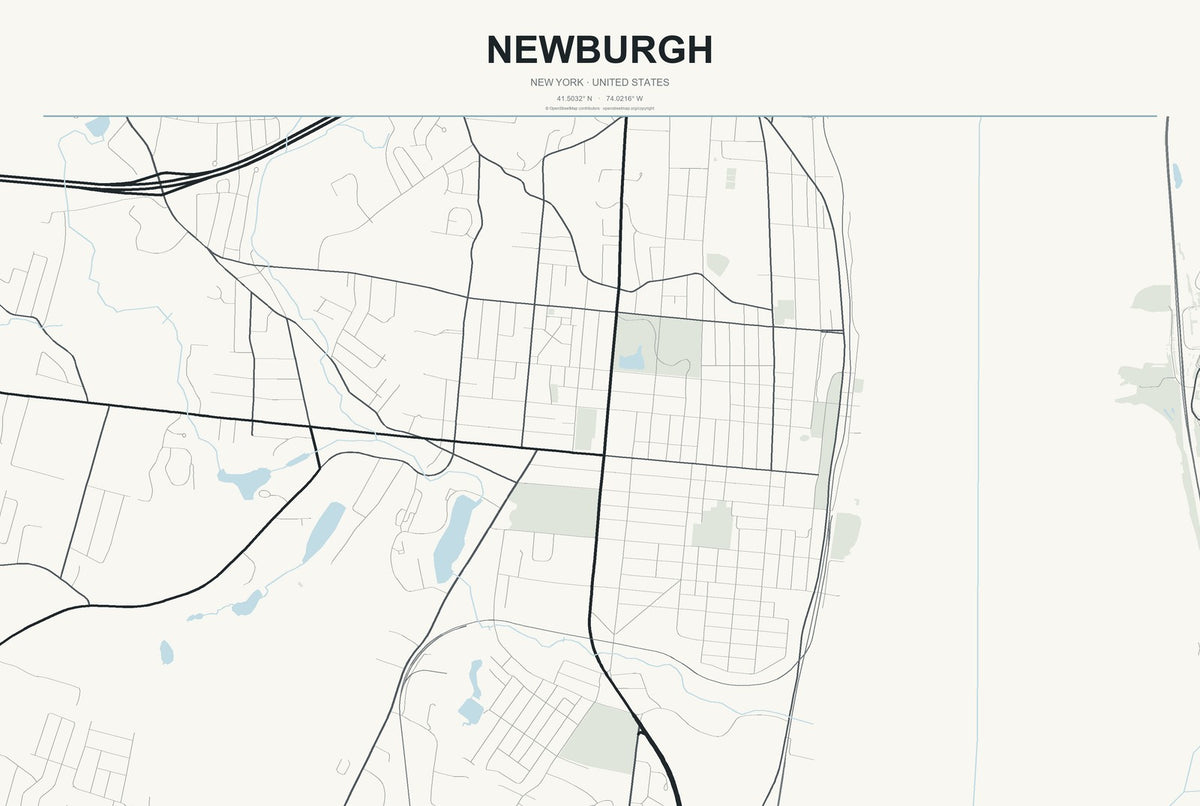 Newburgh, New York City Map Aluminum Sign in Headline Atlas style