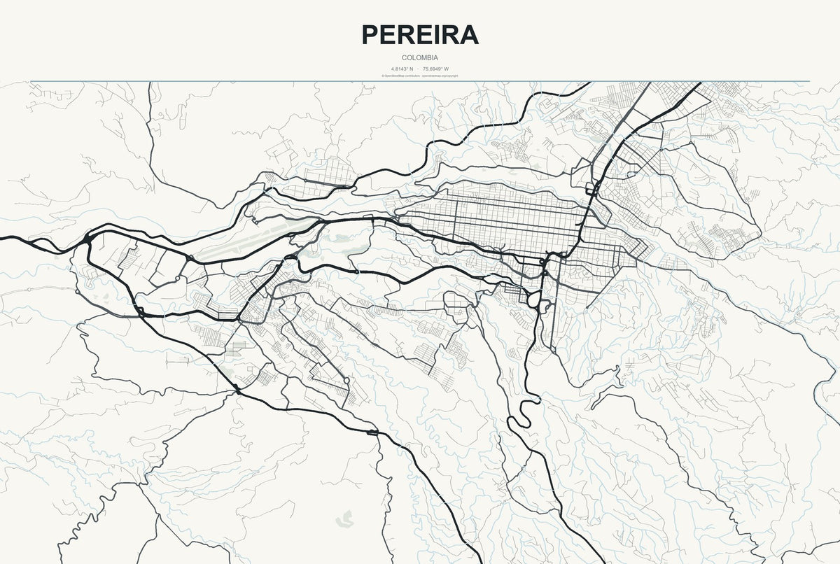 Pereira, Colombia City Map Aluminum Sign in Headline Atlas style