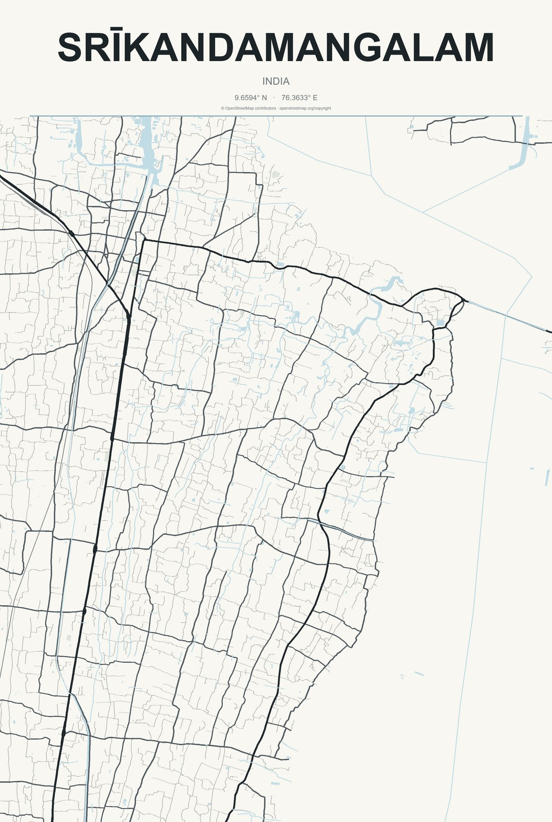 Srīkandamangalam, India City Map Aluminum Sign in Headline Atlas style
