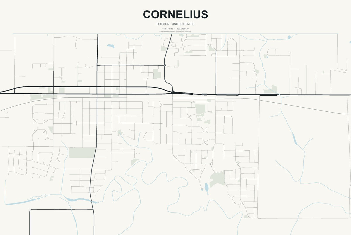 Cornelius, Oregon City Map Aluminum Sign in Headline Atlas style