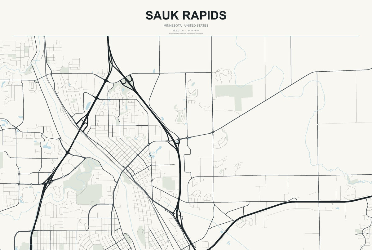 Sauk Rapids, Minnesota City Map Aluminum Sign in Headline Atlas style