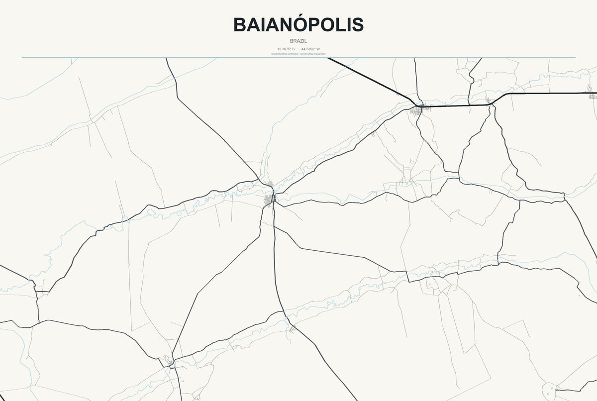 Baianópolis, Brazil City Map Aluminum Sign in Headline Atlas style