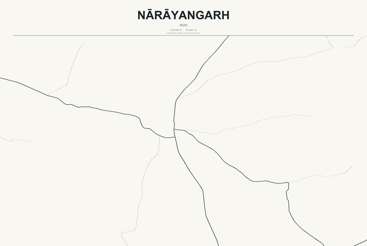 Nārāyangarh, India City Map Aluminum Sign in Headline Atlas style