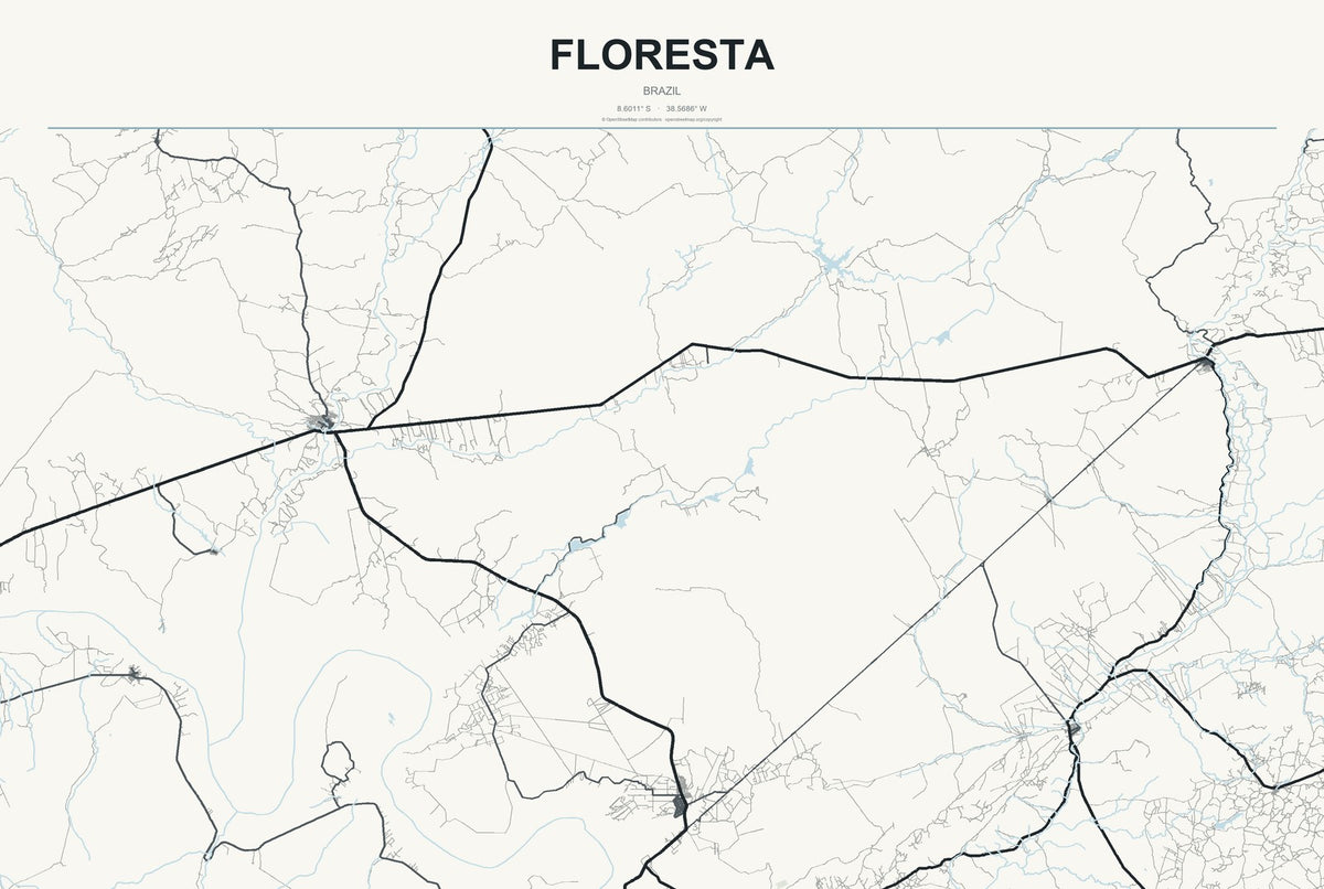 Floresta, Brazil City Map Aluminum Sign in Headline Atlas style